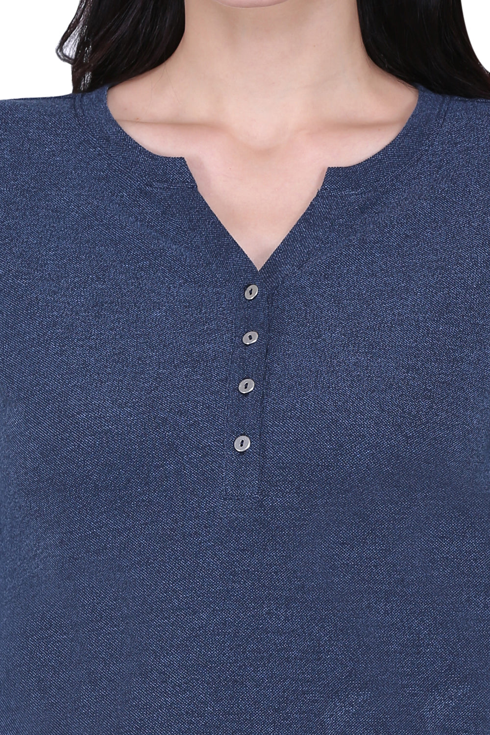 Blue Weave V Cut Stretch Top