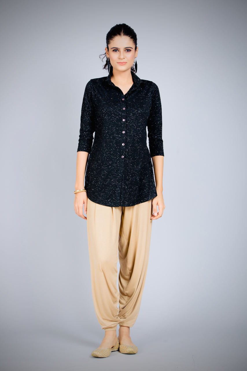 Black Sheen Stretch Long Shirt