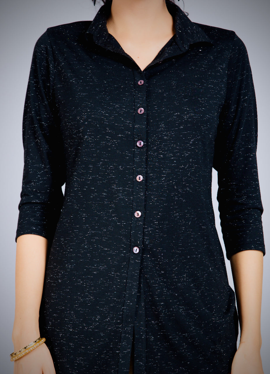 Black Sheen Stretch Long Shirt