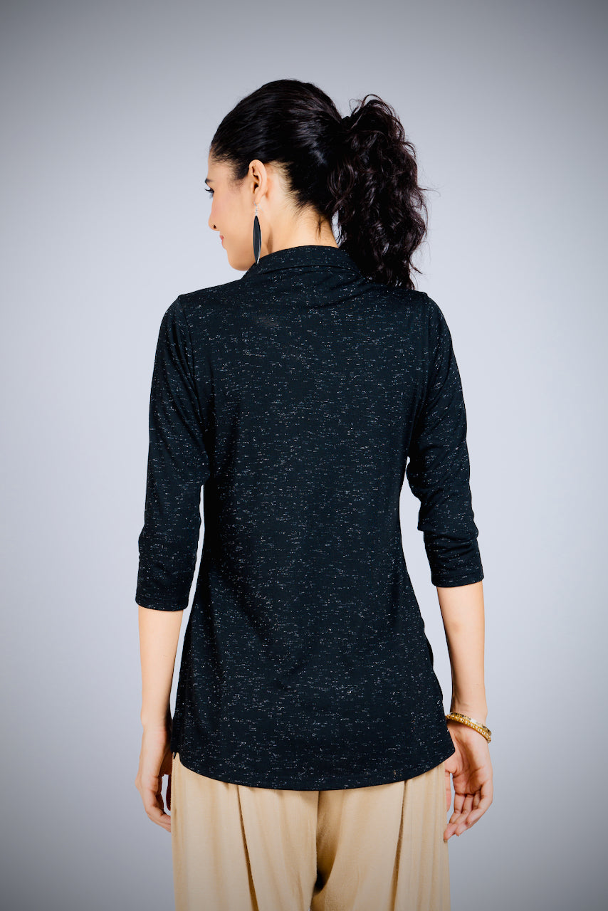 Black Sheen Stretch Long Shirt