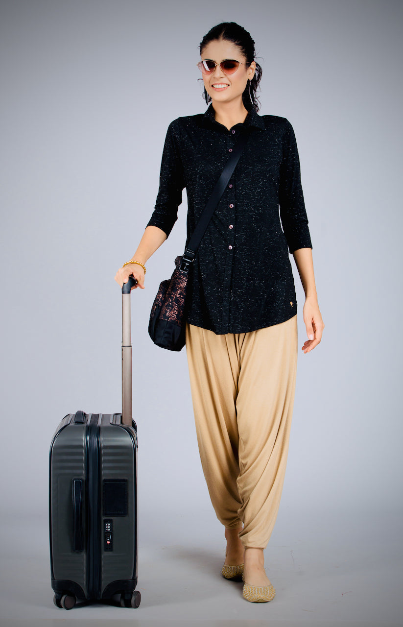 Black Sheen Stretch Long Shirt