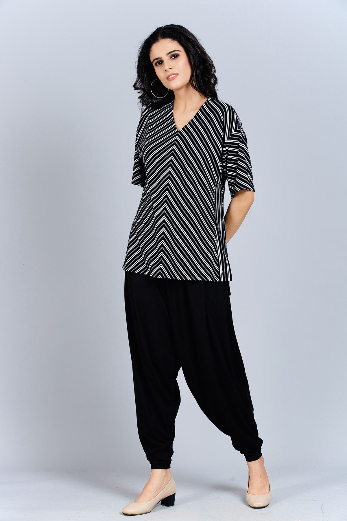 Black and White Striped Pattern Top