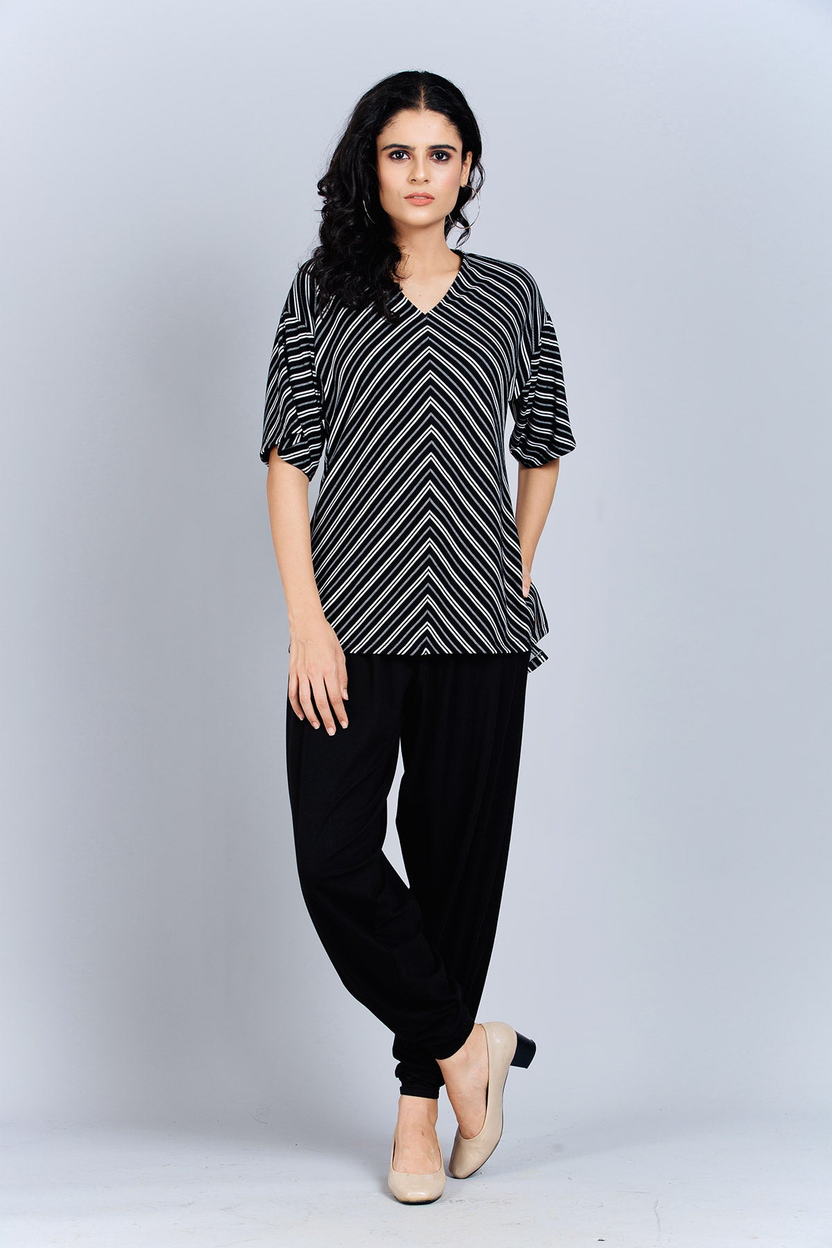 Black and White Striped Pattern Top