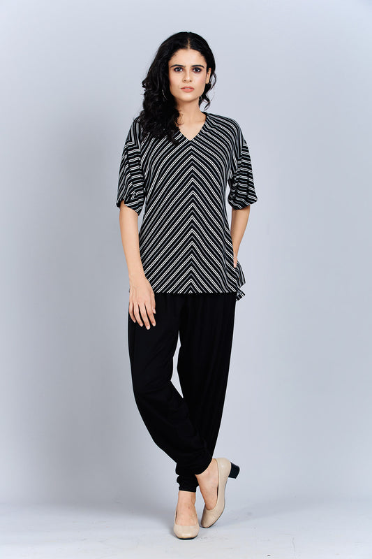Black and White Striped Pattern Top