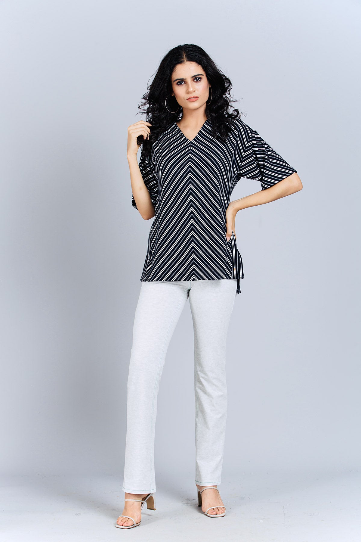 Black and White Striped Pattern Top