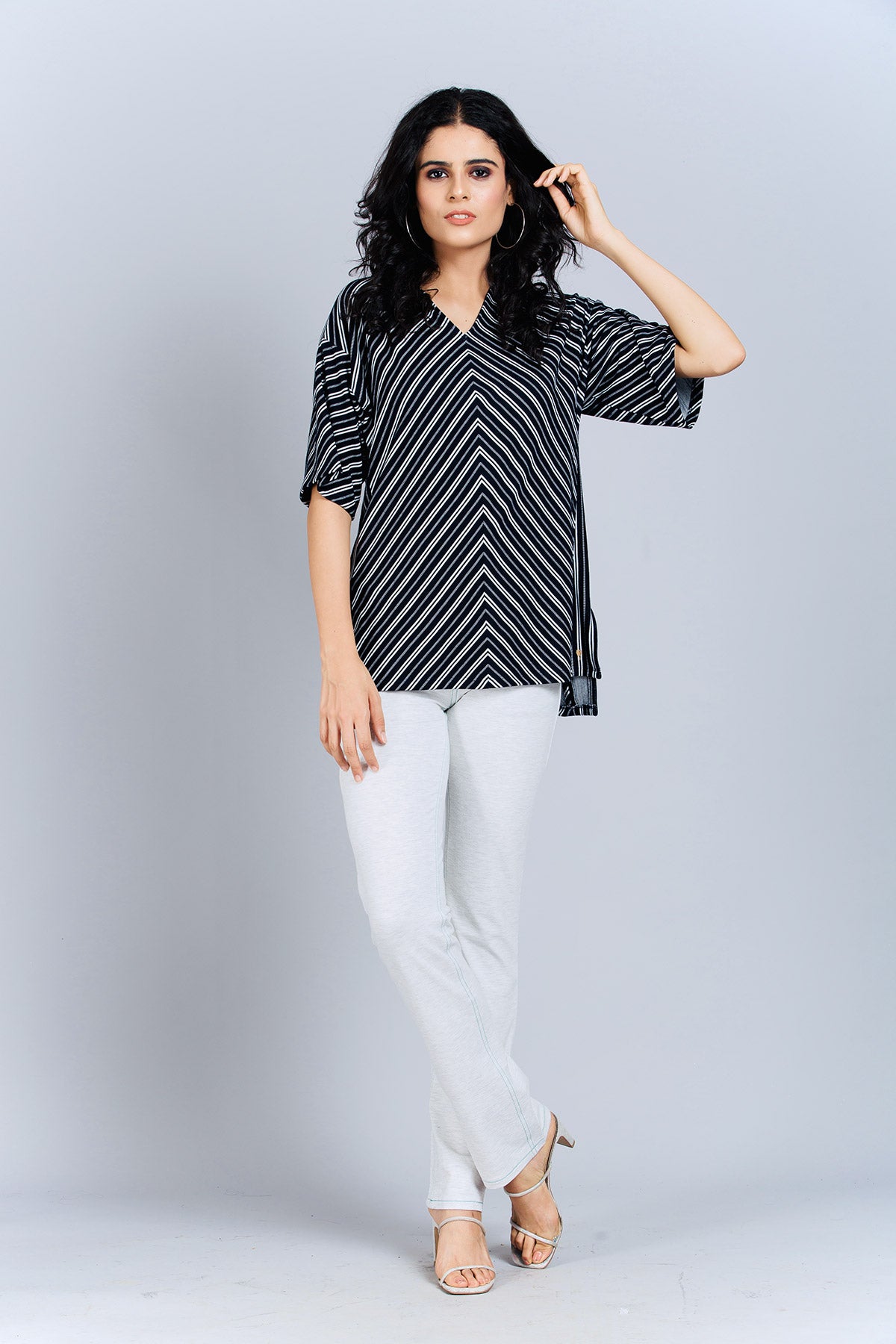 Black and White Striped Pattern Top