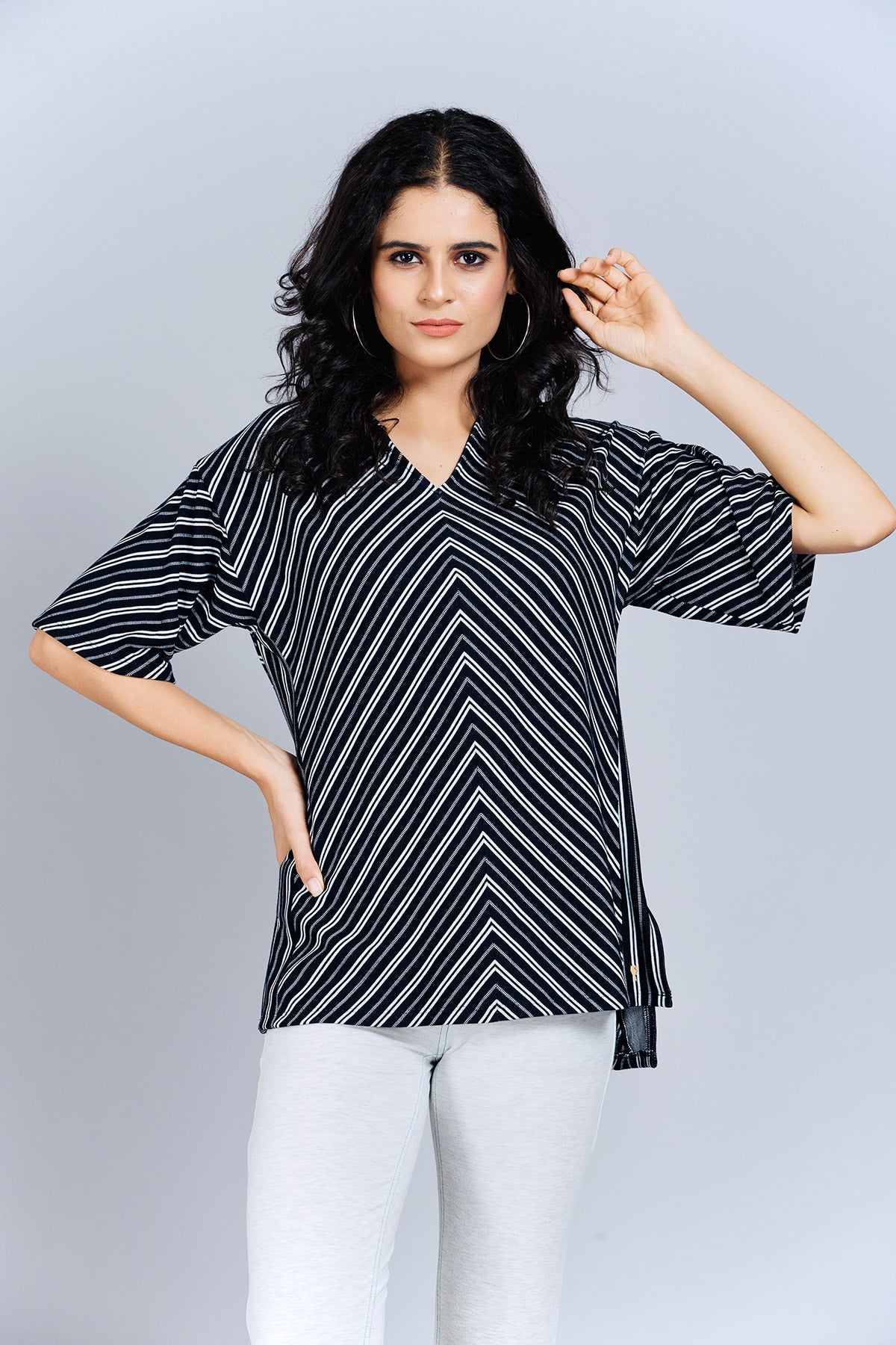 Black and White Striped Pattern Top