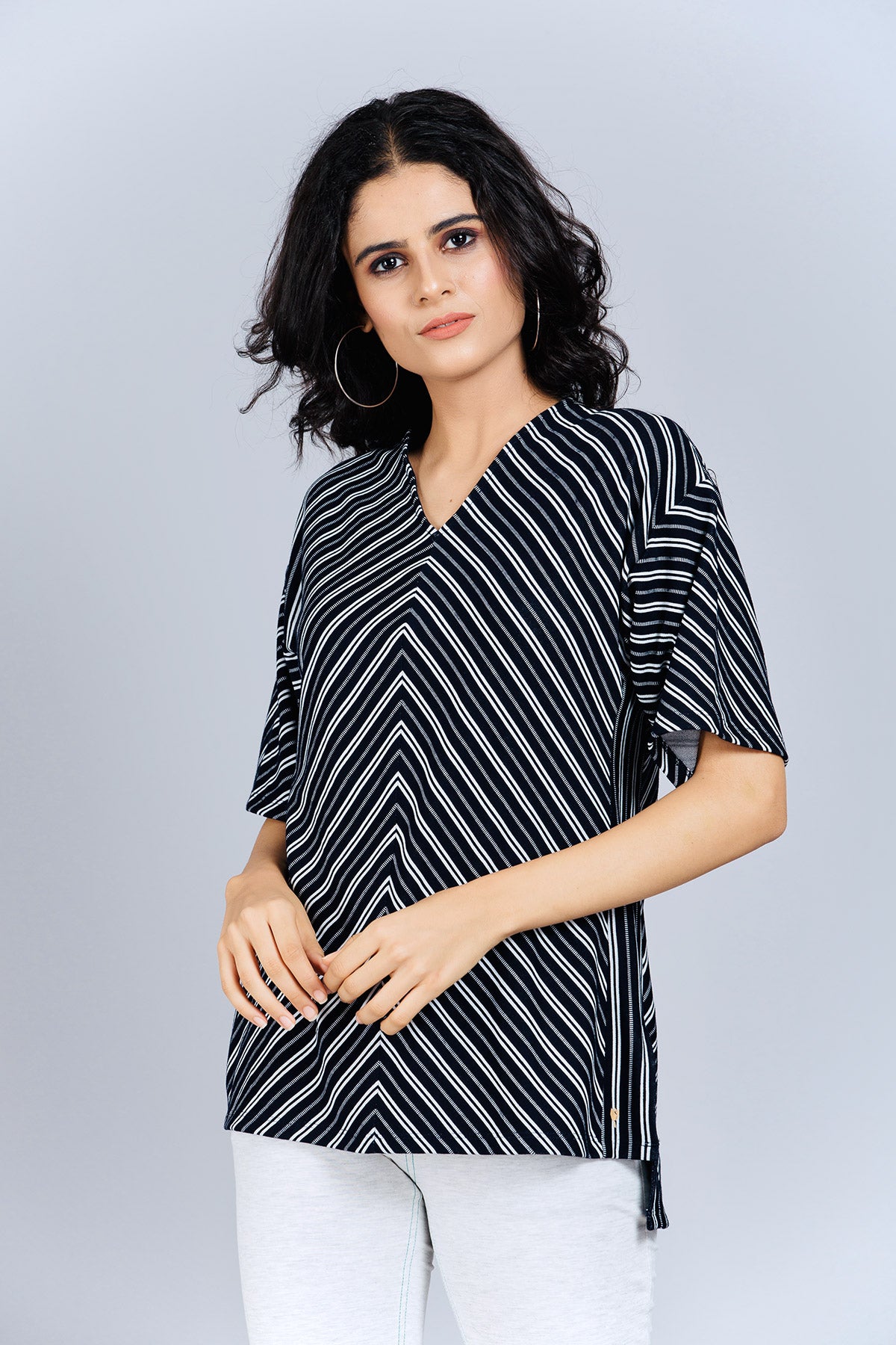 Black and White Striped Pattern Top