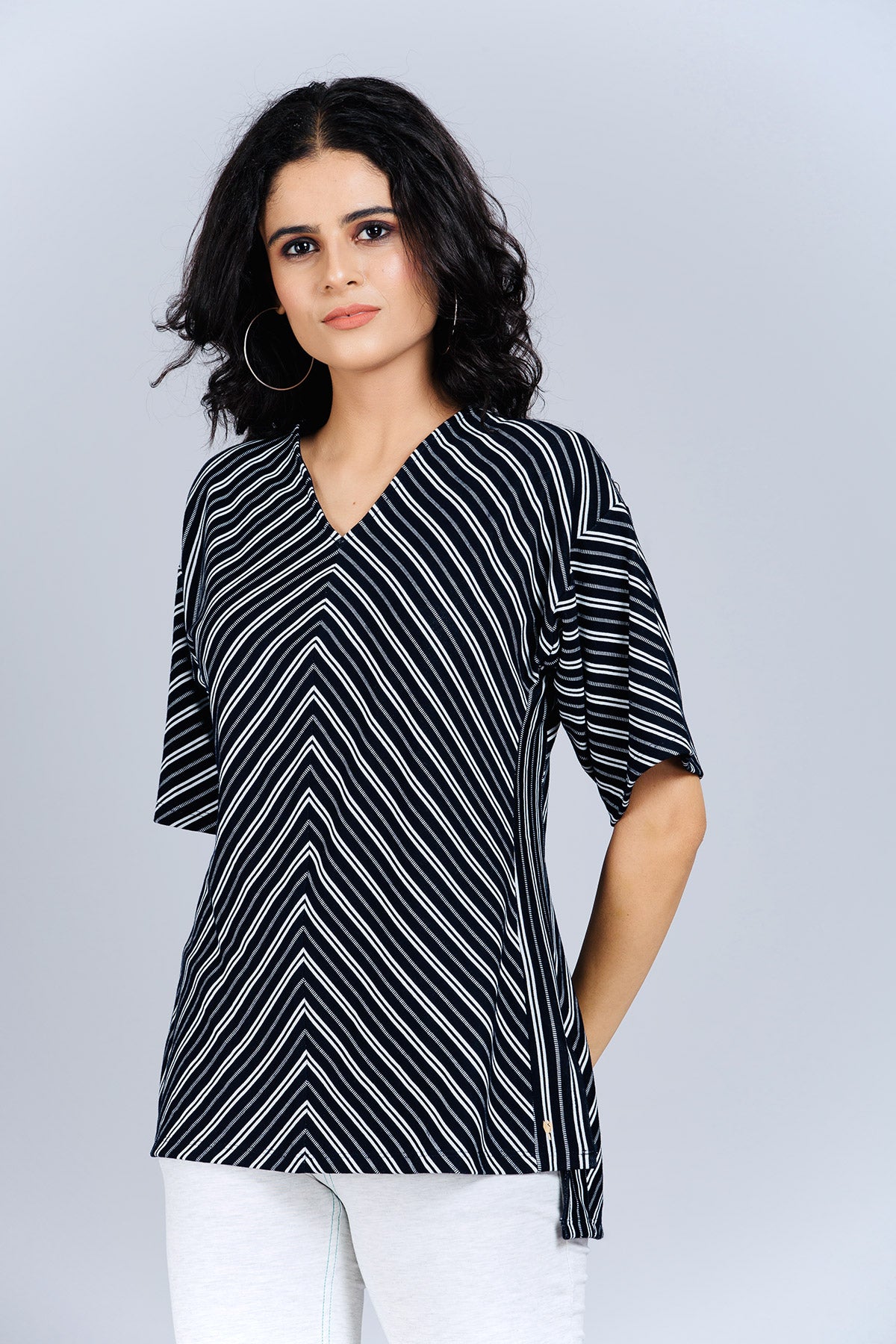 Black and White Striped Pattern Top