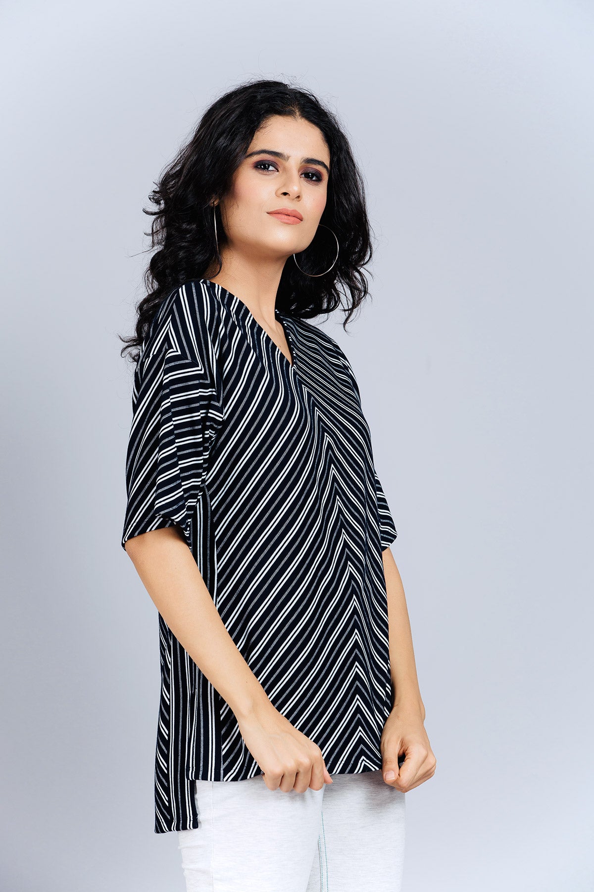 Black and White Striped Pattern Top