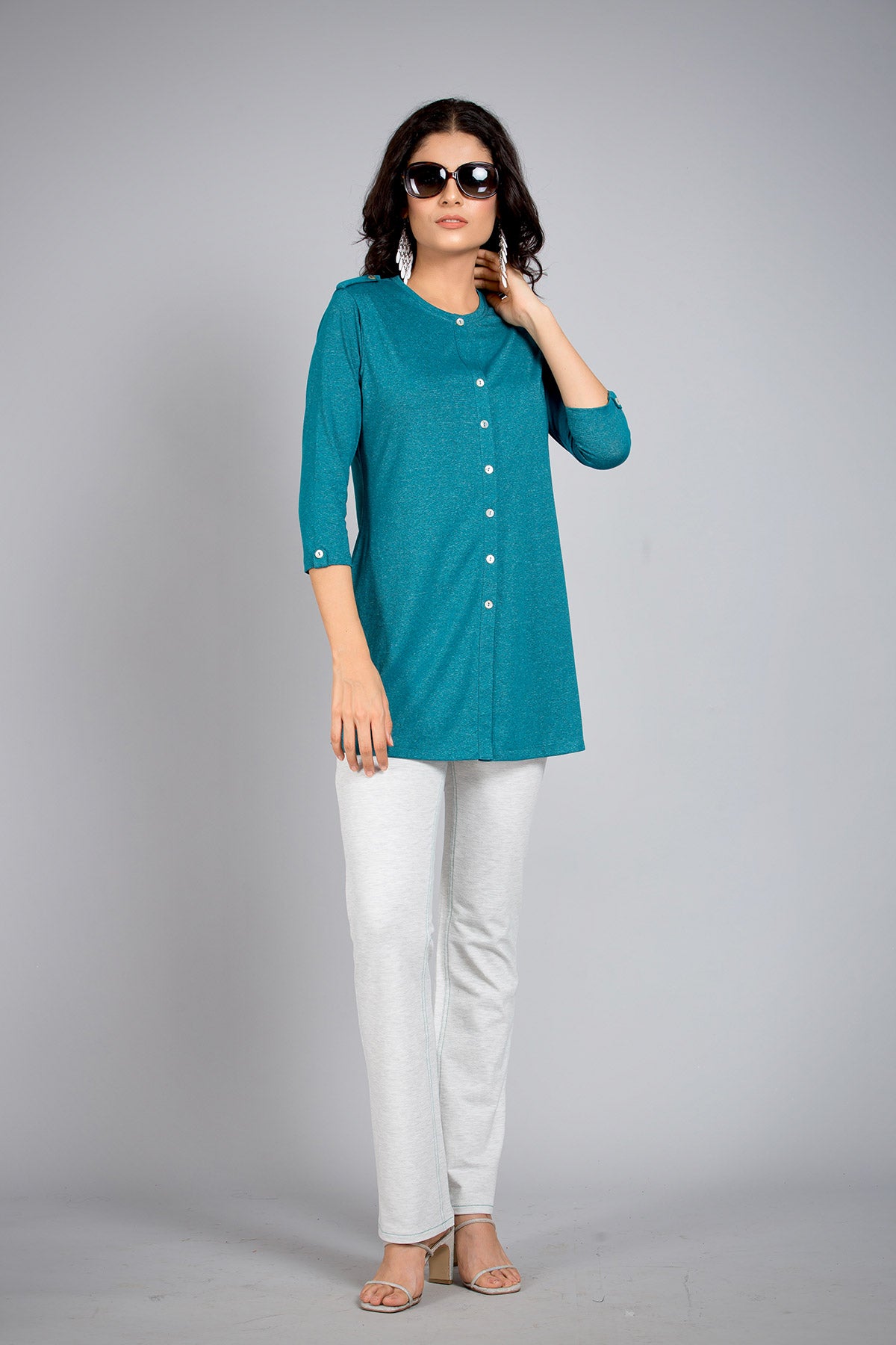 White-Accrue Melange Stretch Walking Pants
