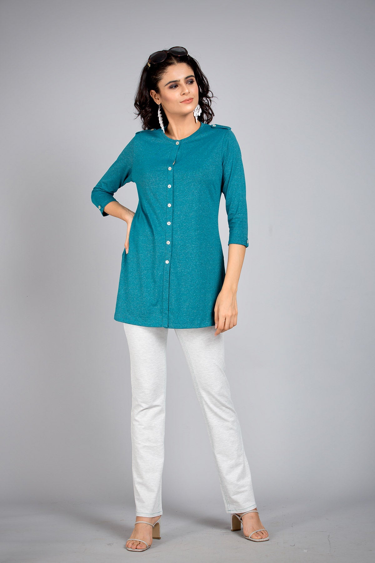 White-Accrue Melange Stretch Walking Pants