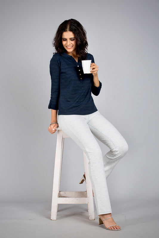 White-Accrue Melange Stretch Walking Pants