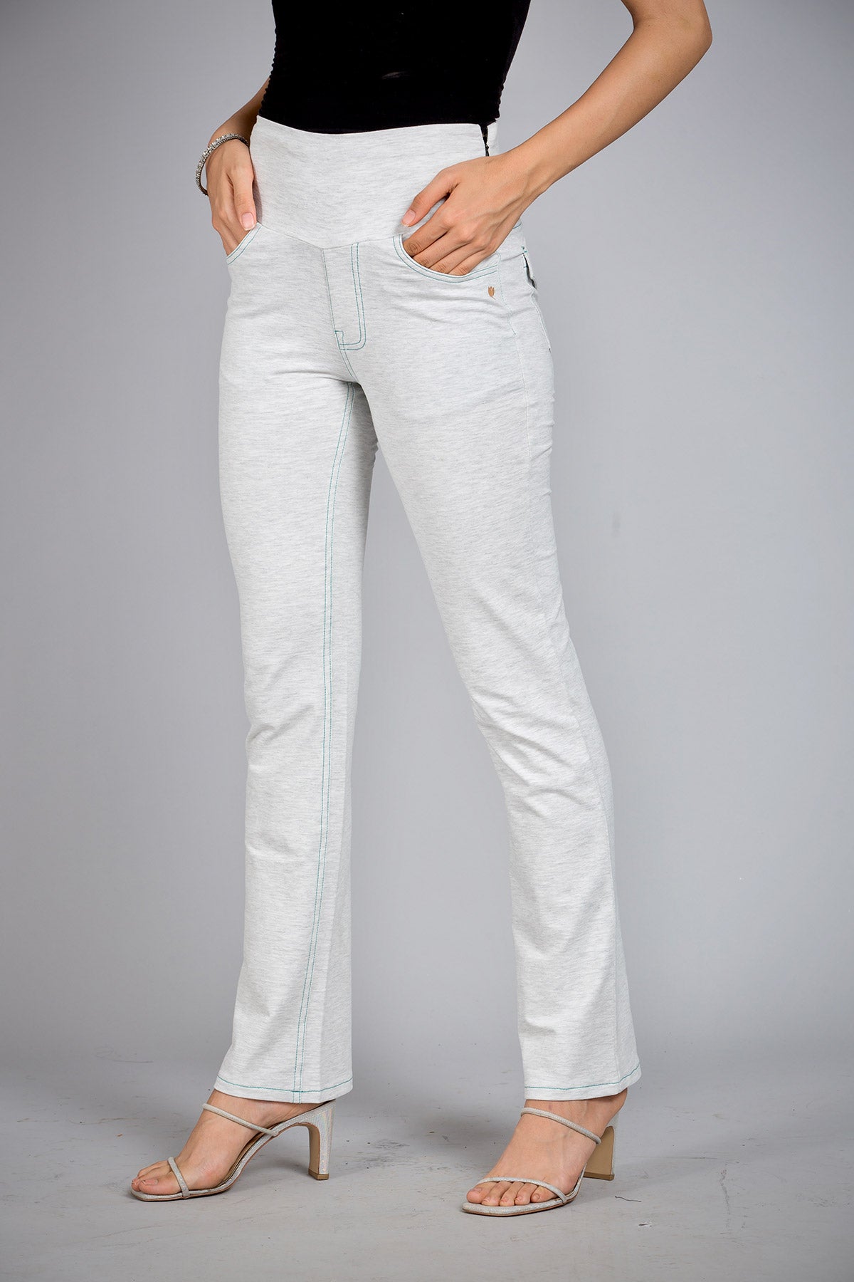 White-Accrue Melange Stretch Walking Pants