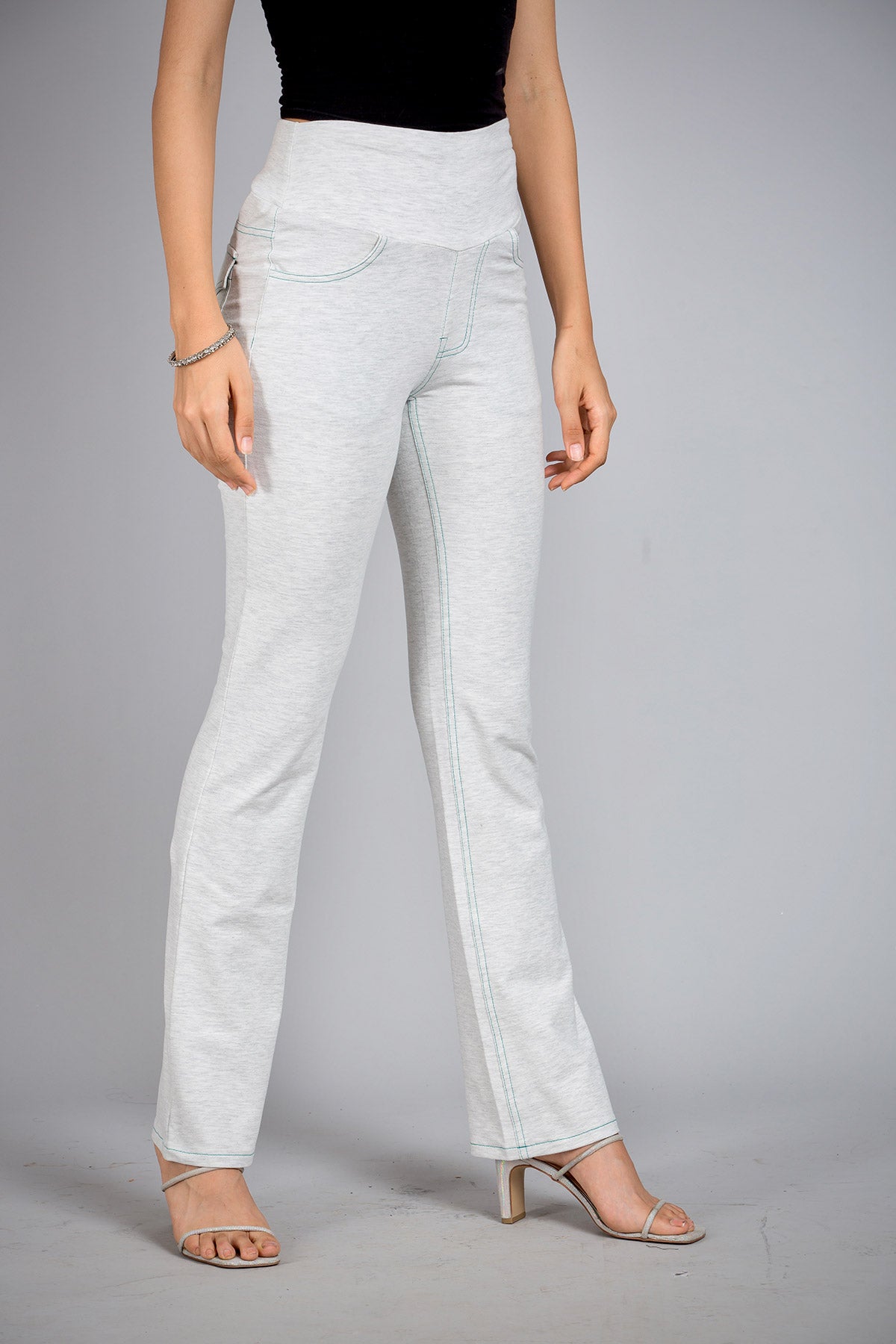 White-Accrue Melange Stretch Walking Pants