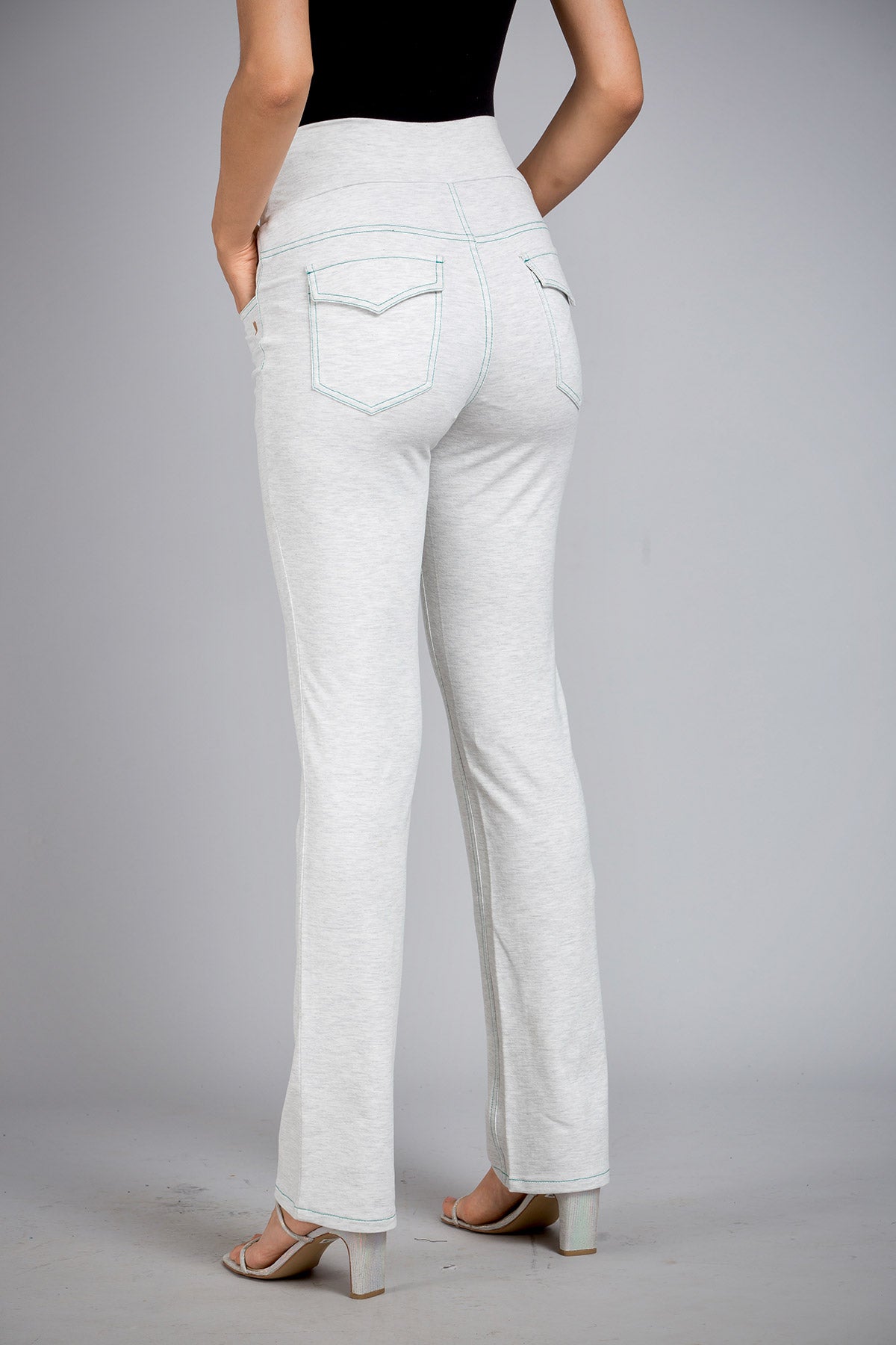 White-Accrue Melange Stretch Walking Pants