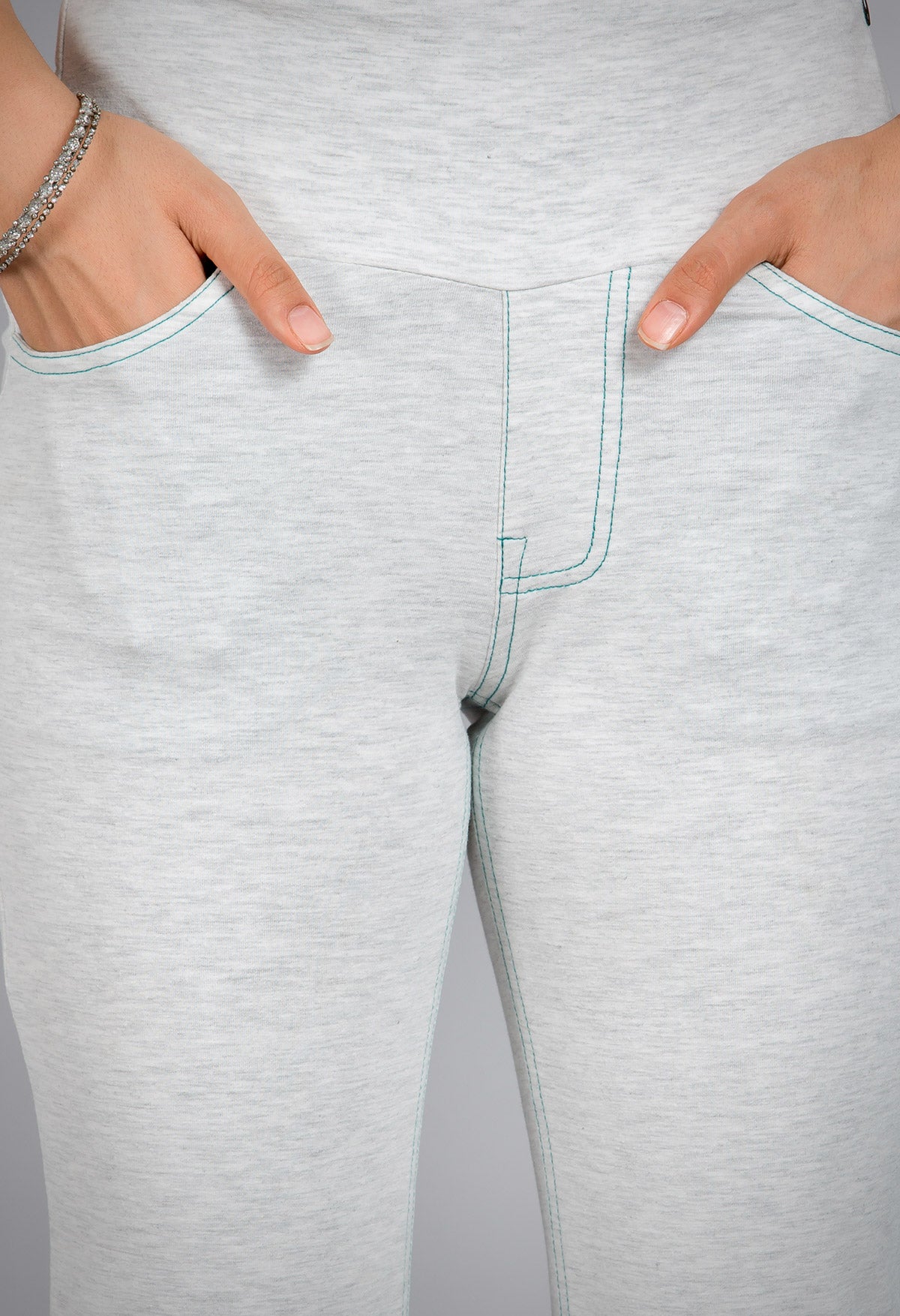 White-Accrue Melange Stretch Walking Pants