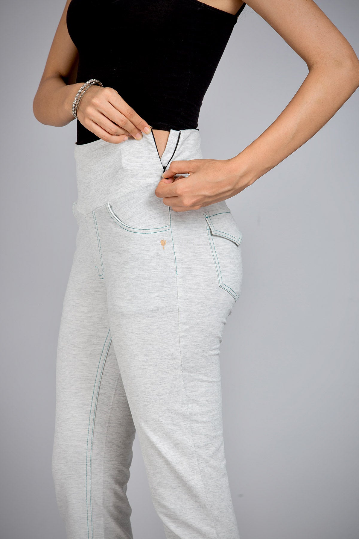 White-Accrue Melange Stretch Walking Pants