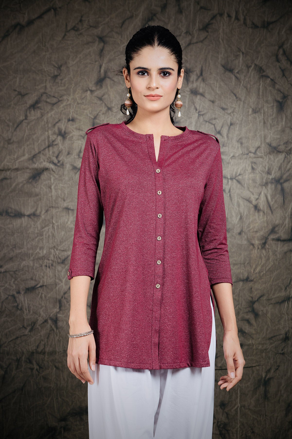 Gloss Maroon Long Kurta Top