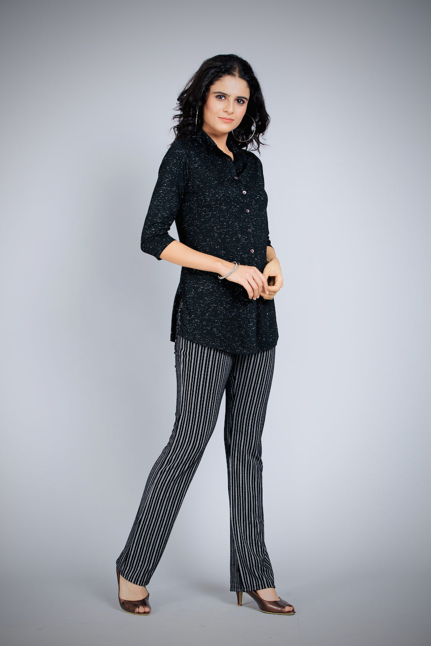 Striped Black and White Stretch Trousers