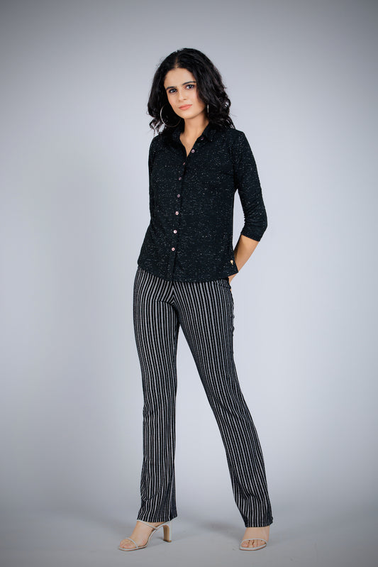 Striped Black and White Stretch Trousers