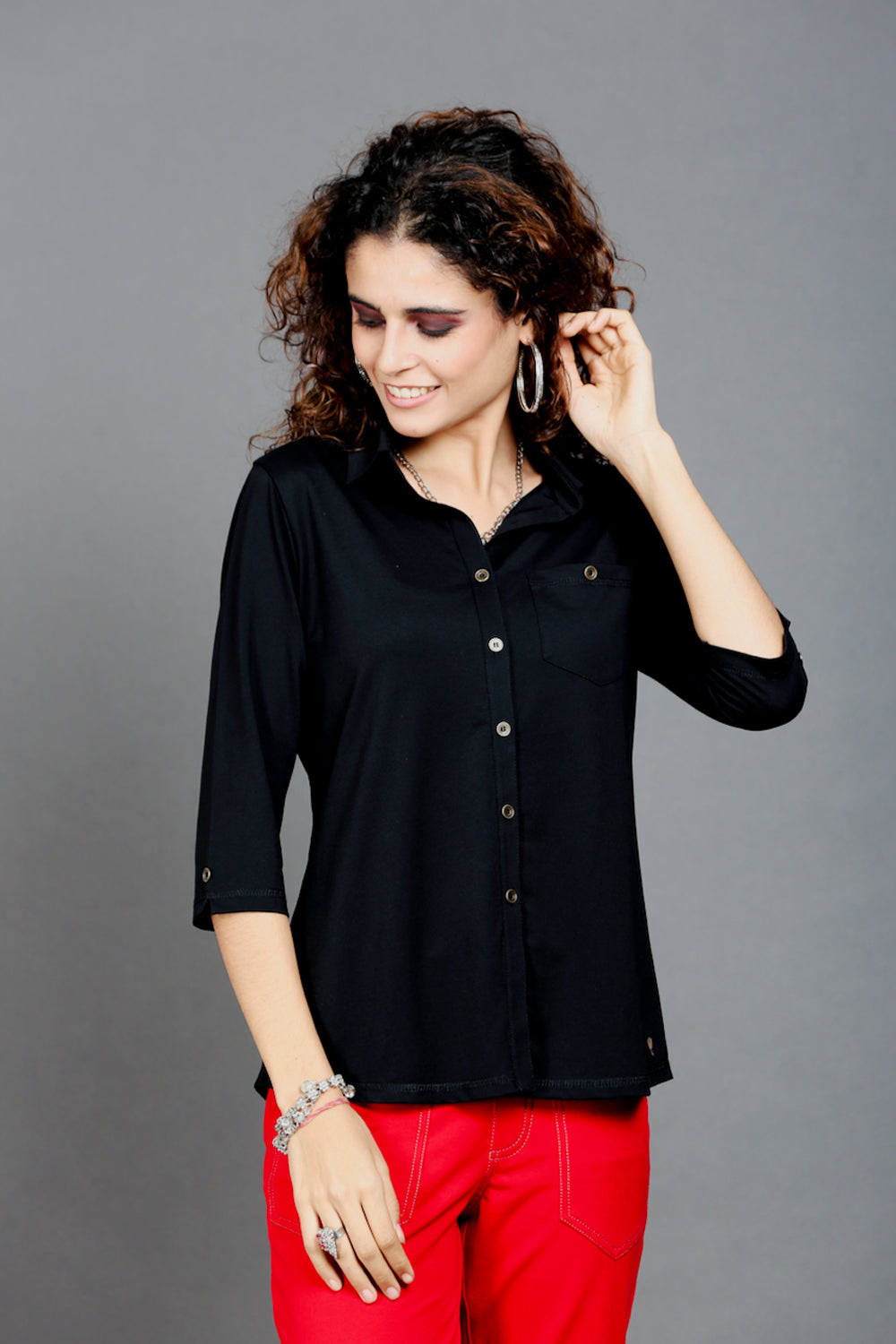 Plain Black Stretch Shirt
