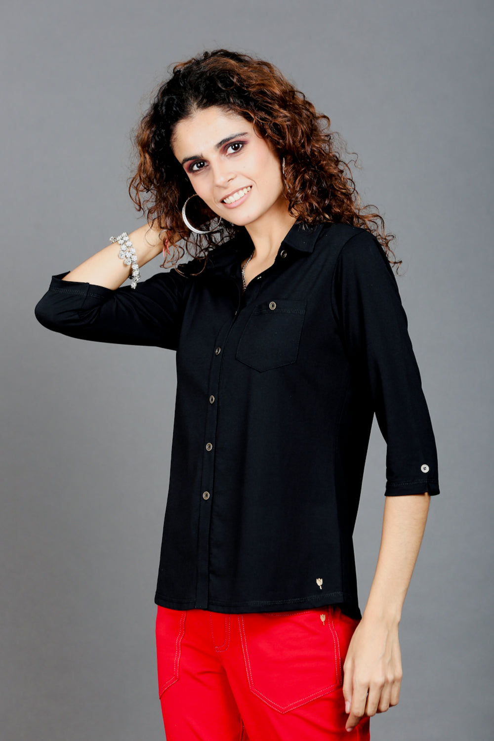 Plain Black Stretch Shirt