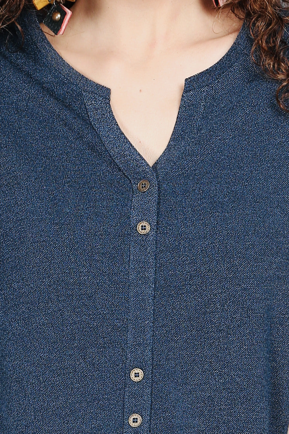 Blue Dual-Tone Long Stretch Shirt