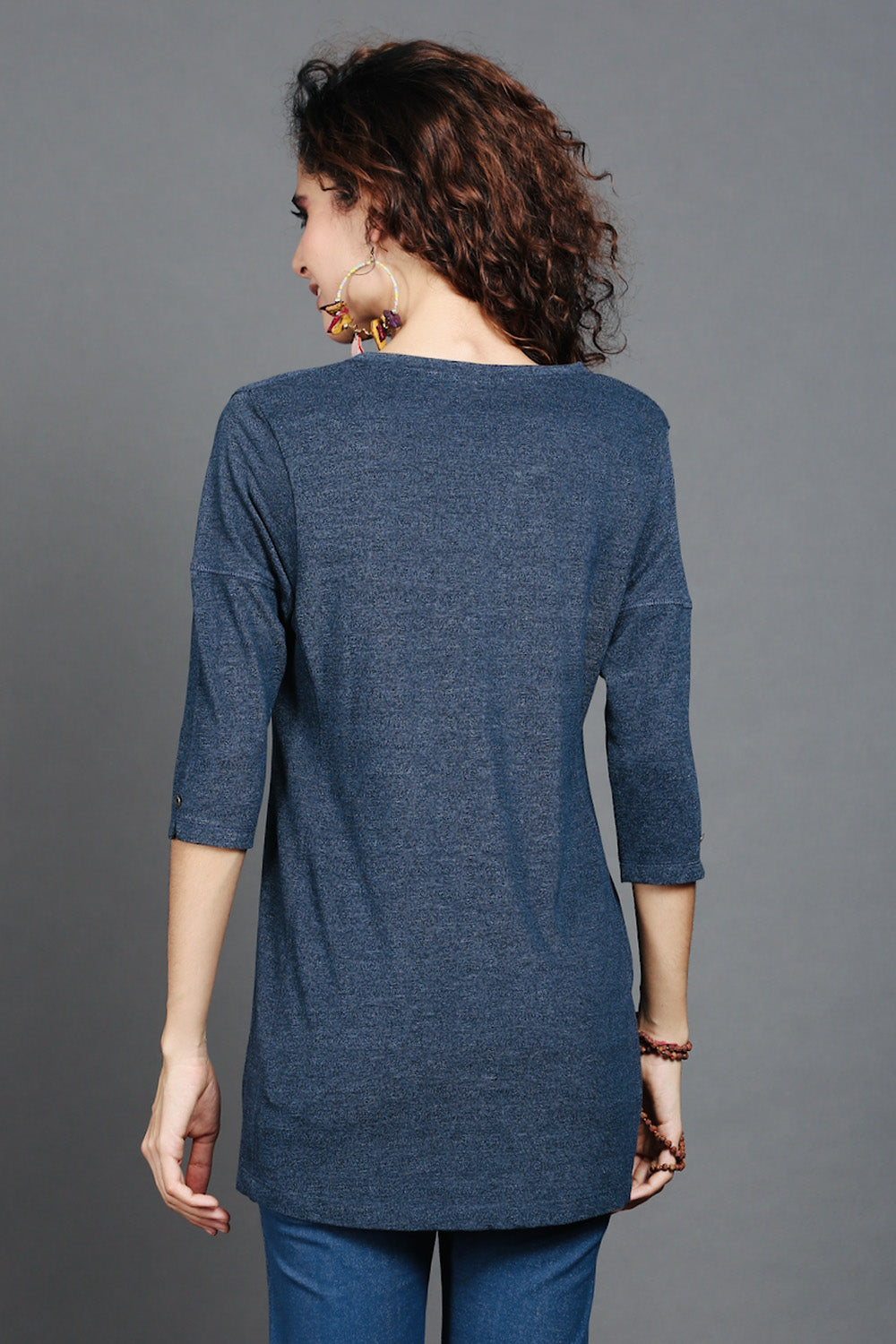 Blue Dual-Tone Long Stretch Shirt
