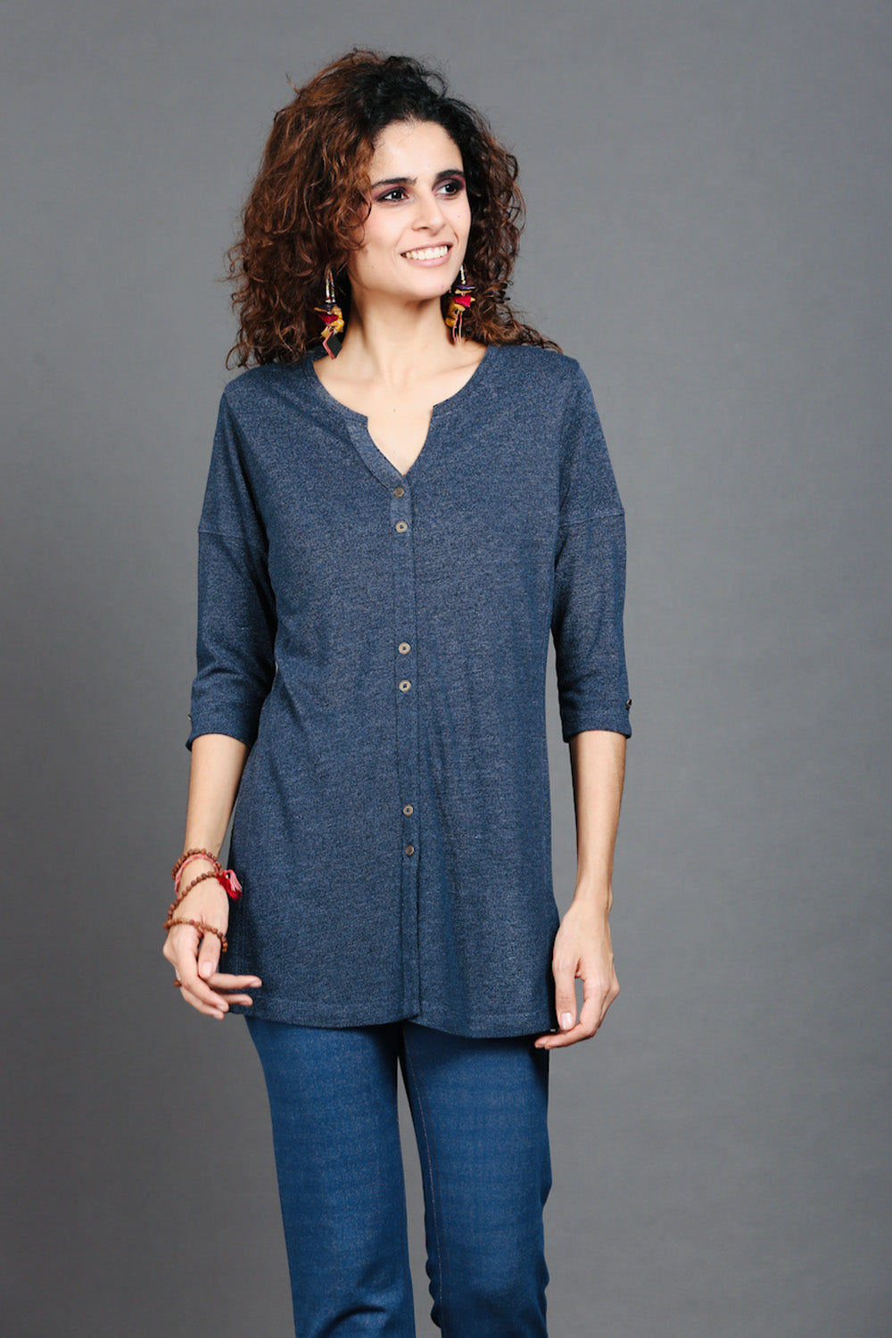 Blue Dual-Tone Long Stretch Shirt
