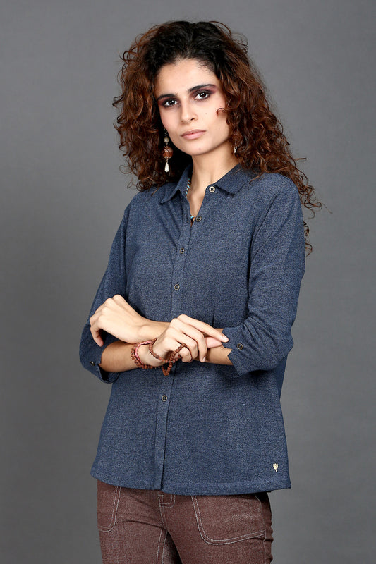 Blue Dual Tone Stretch Shirt