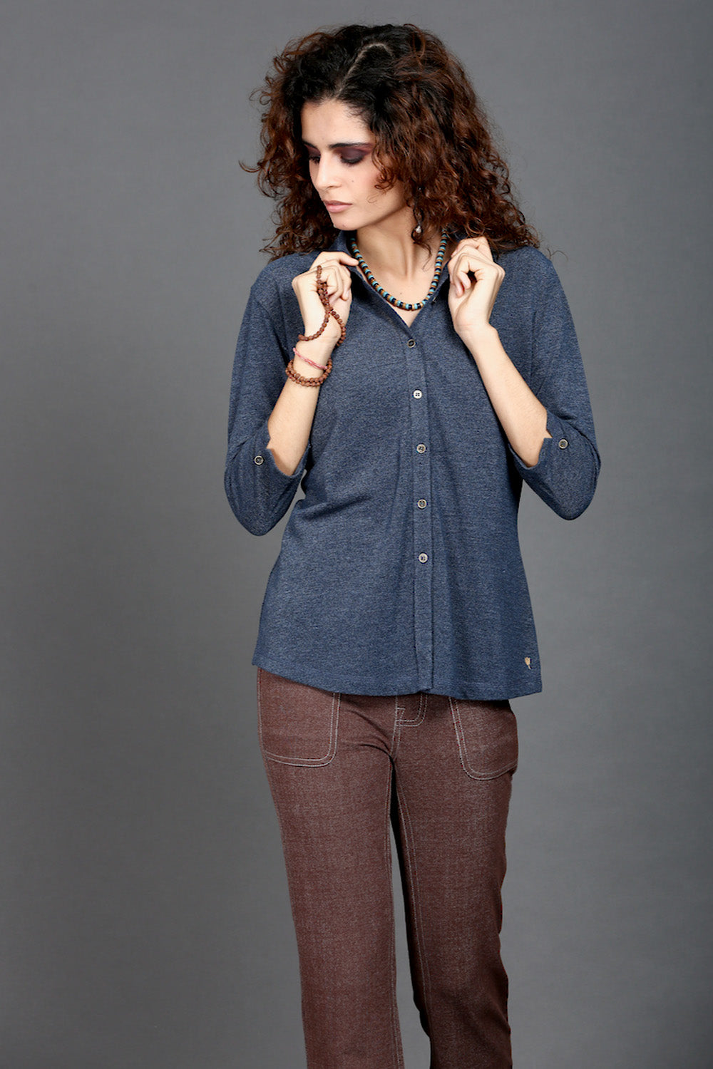 Blue Dual Tone Stretch Shirt