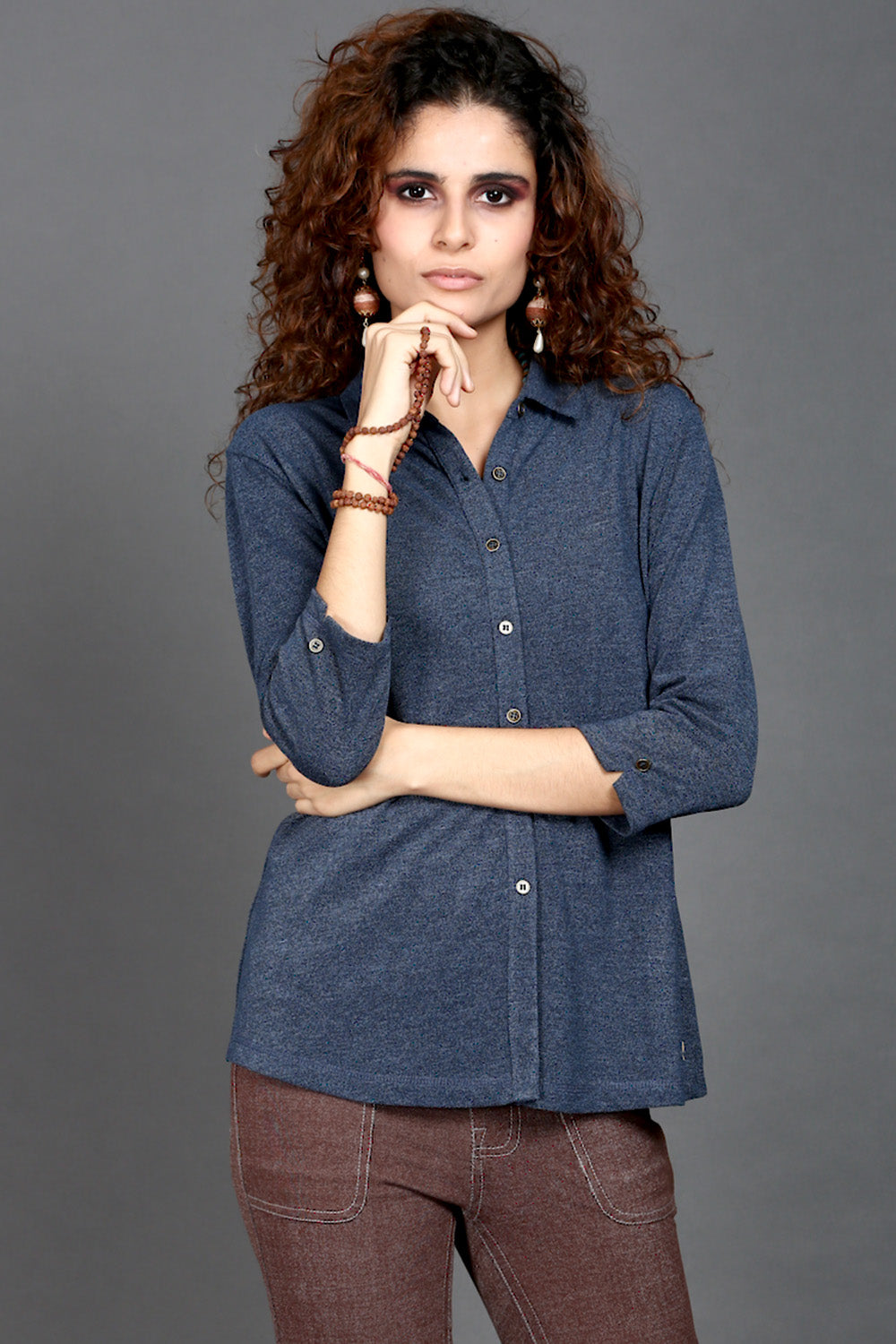 Blue Dual Tone Stretch Shirt