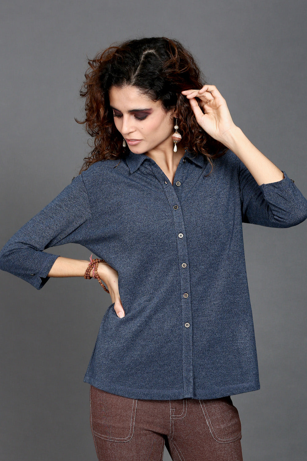 Blue Dual Tone Stretch Shirt