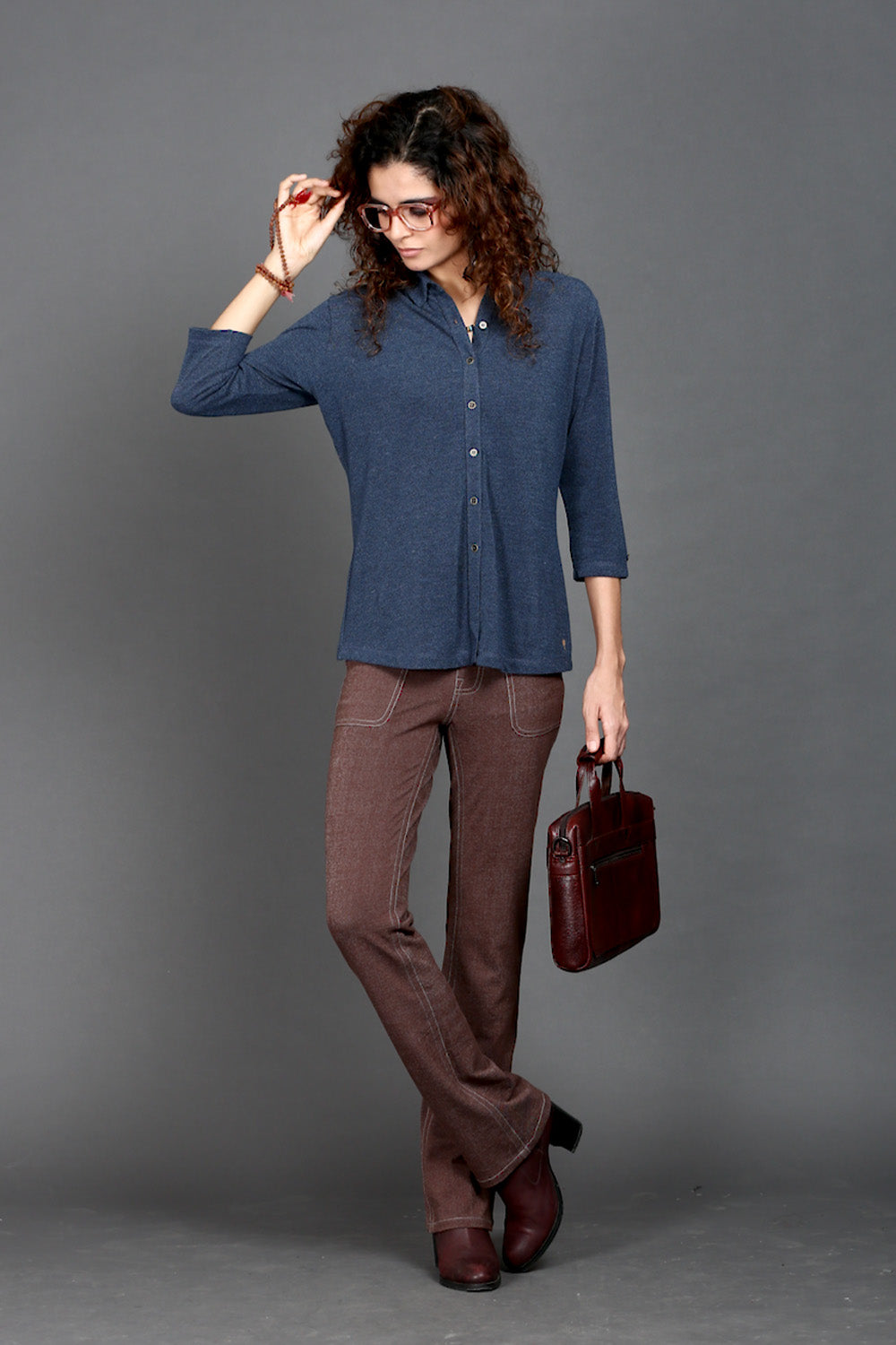 Blue Dual Tone Stretch Shirt