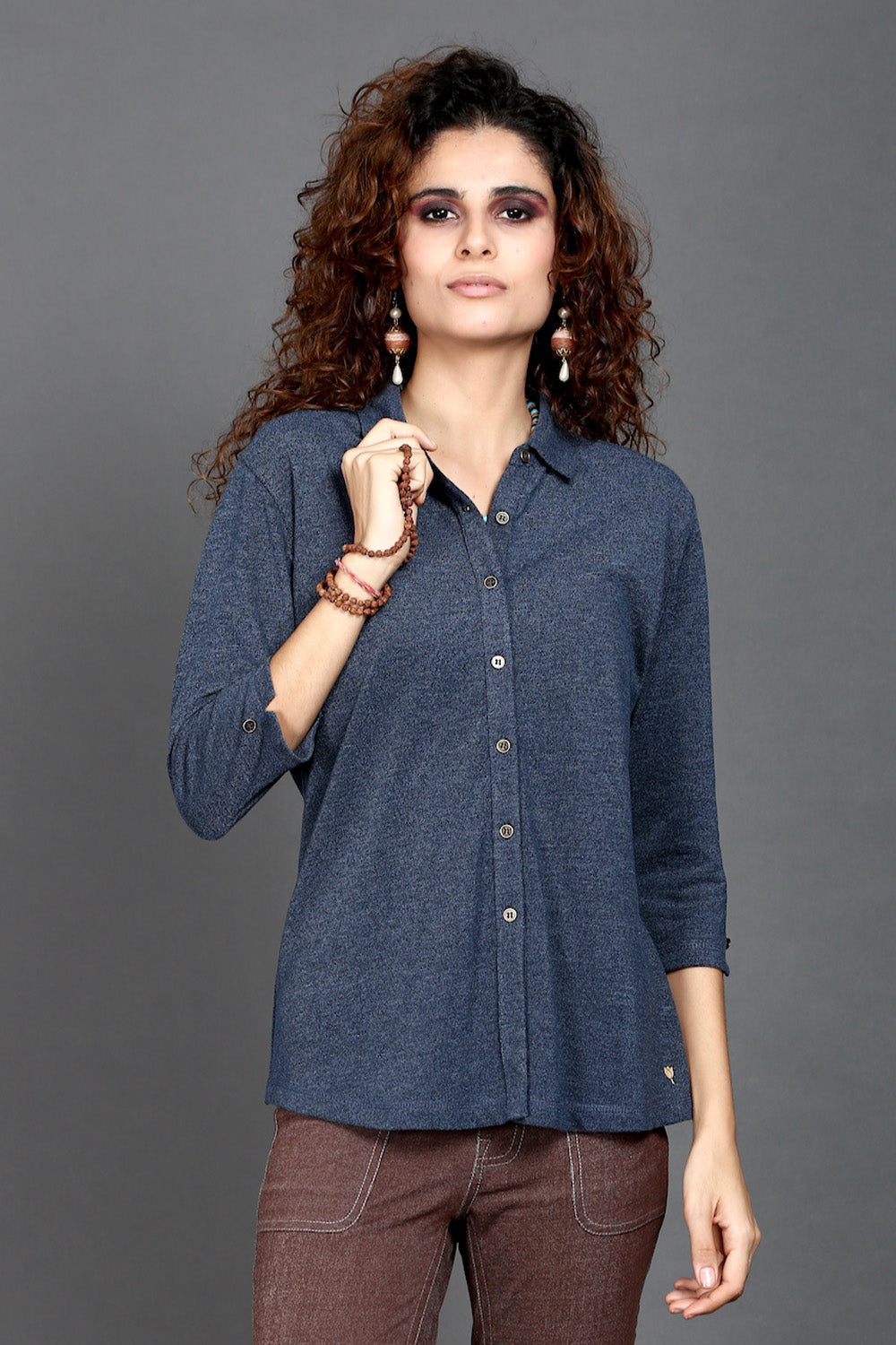 Blue Dual Tone Stretch Shirt