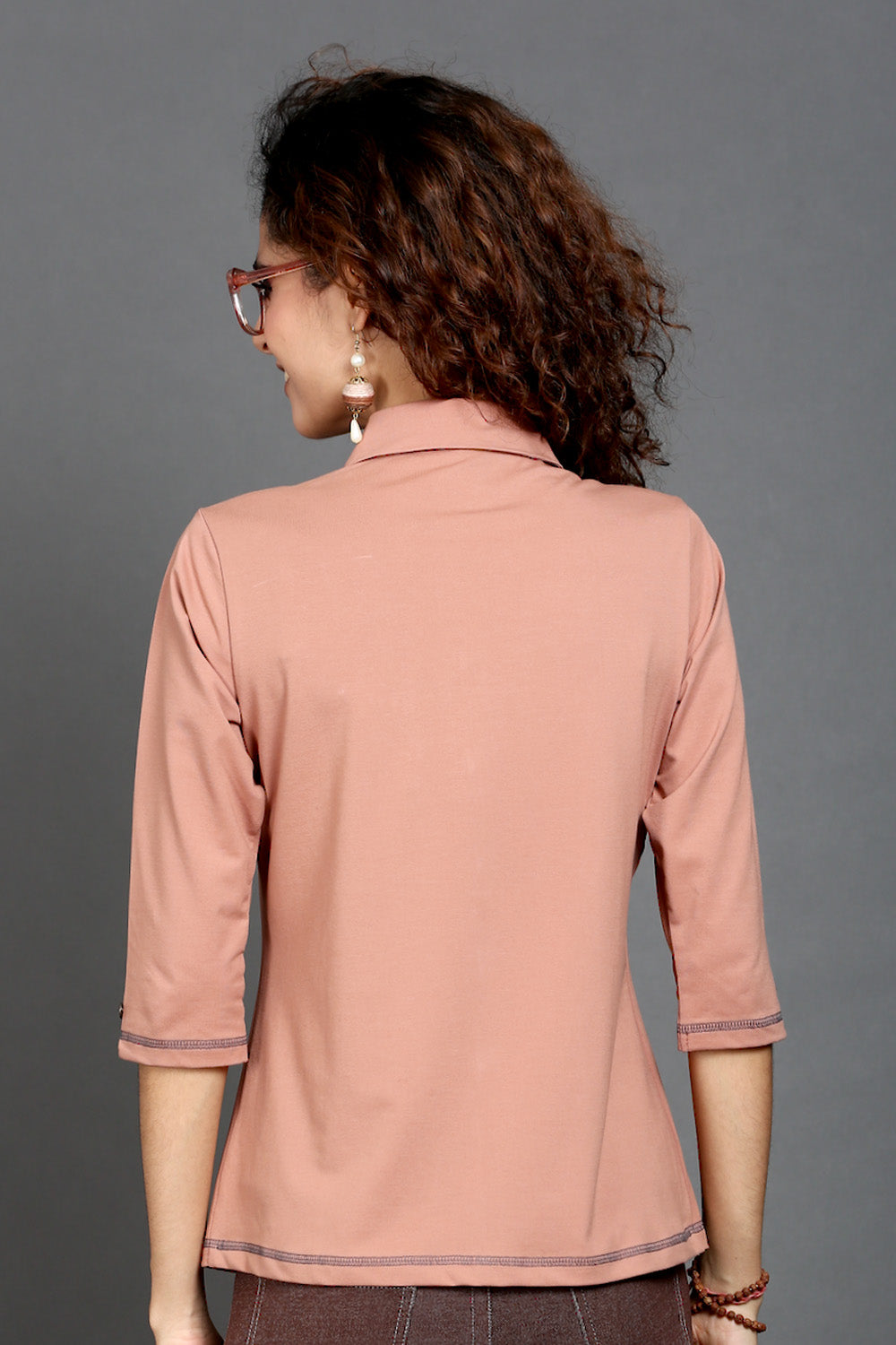 Light Brown Stretch Shirt with Grey Stitch & Front Pocket