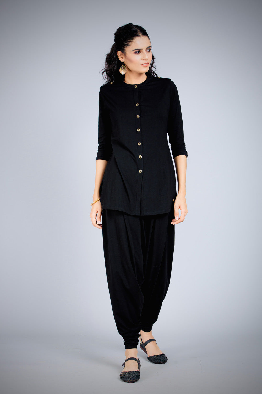 Black Long Round Neck Kurta Top