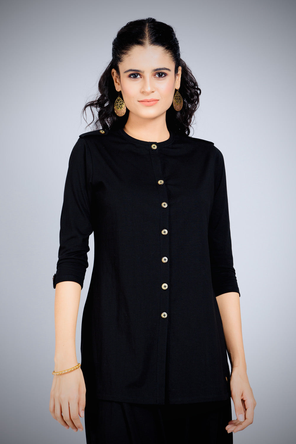 Black Long Round Neck Kurta Top