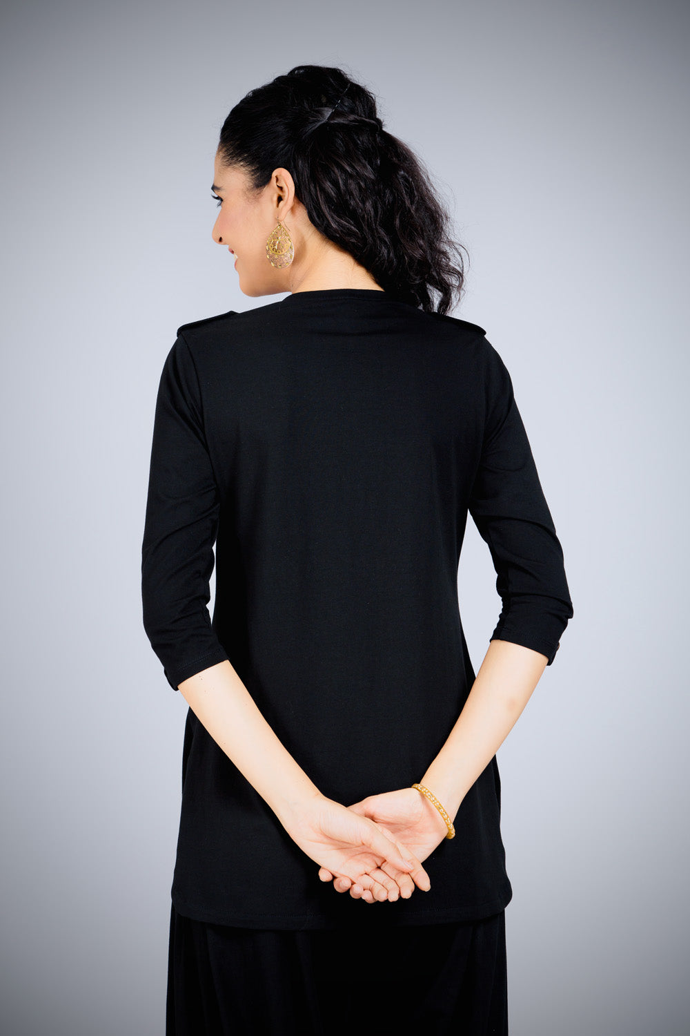 Black Long Round Neck Kurta Top