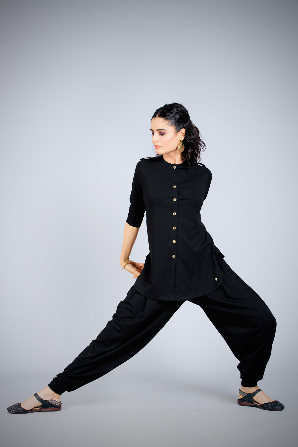 Black Long Round Neck Kurta Top