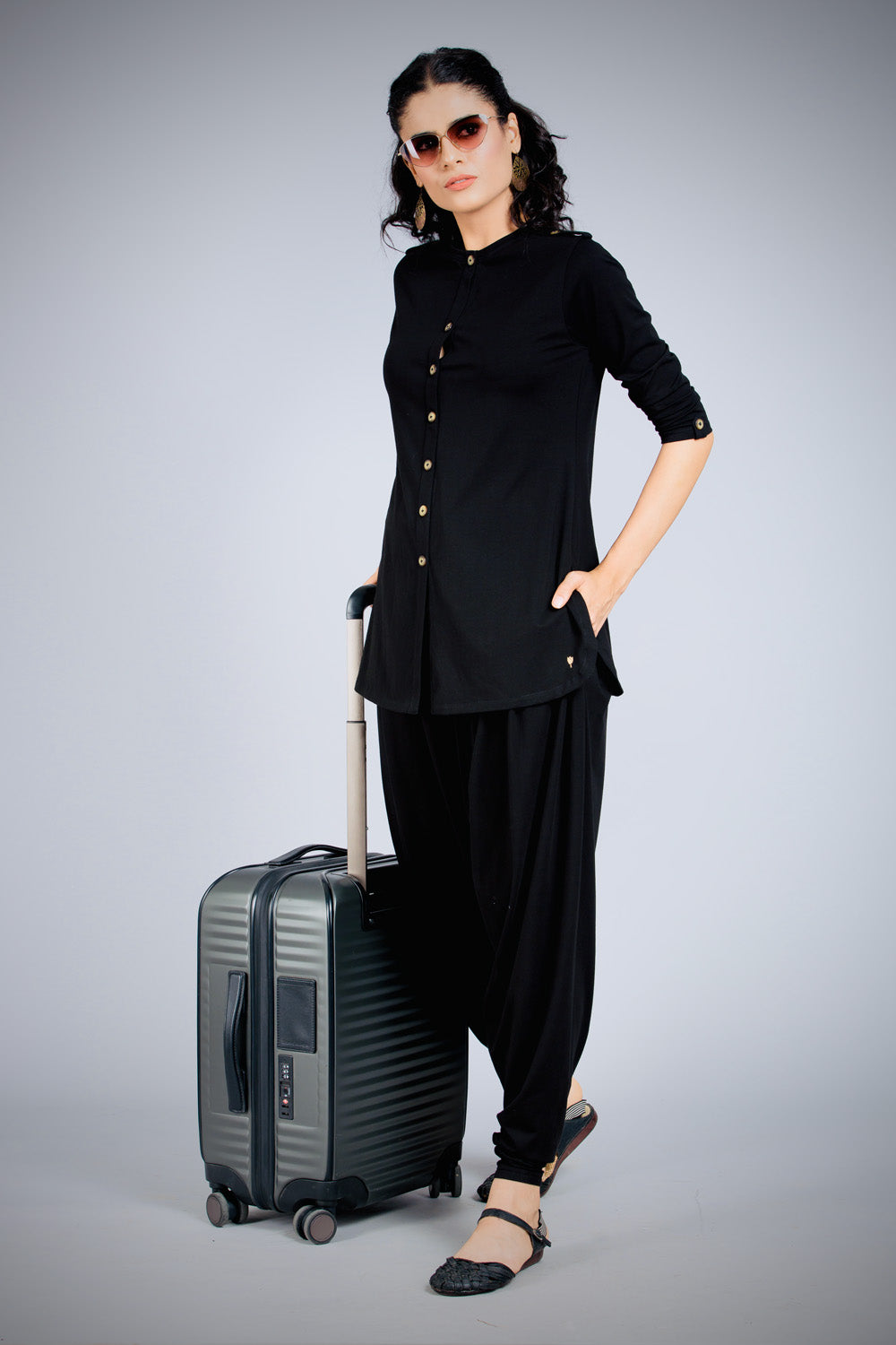 Black Long Round Neck Kurta Top