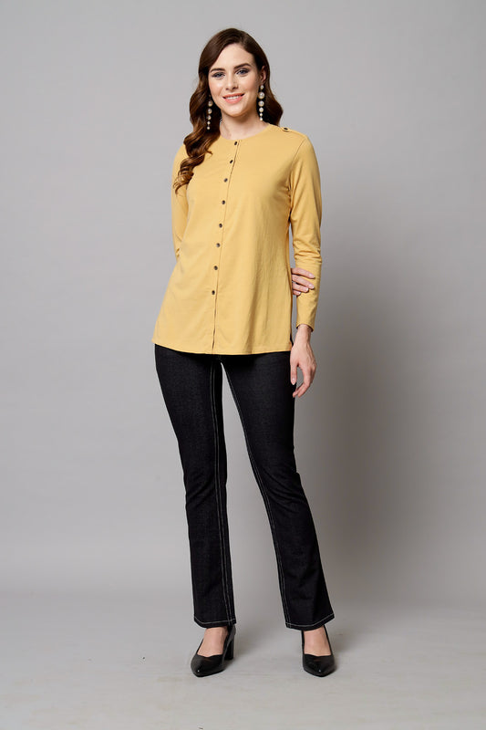 Fawn Long Round Neck Kurta Top
