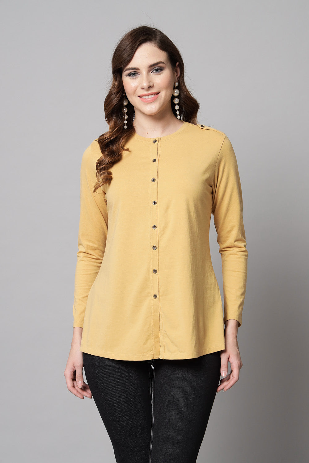 Fawn Long Round Neck Kurta Top