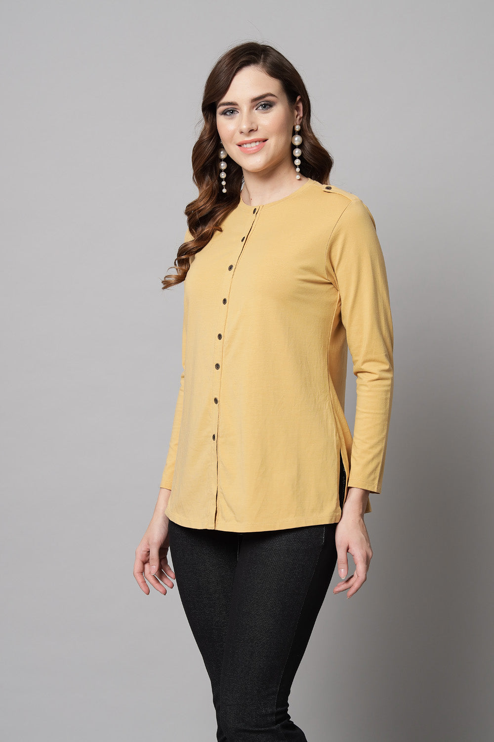 Fawn Long Round Neck Kurta Top