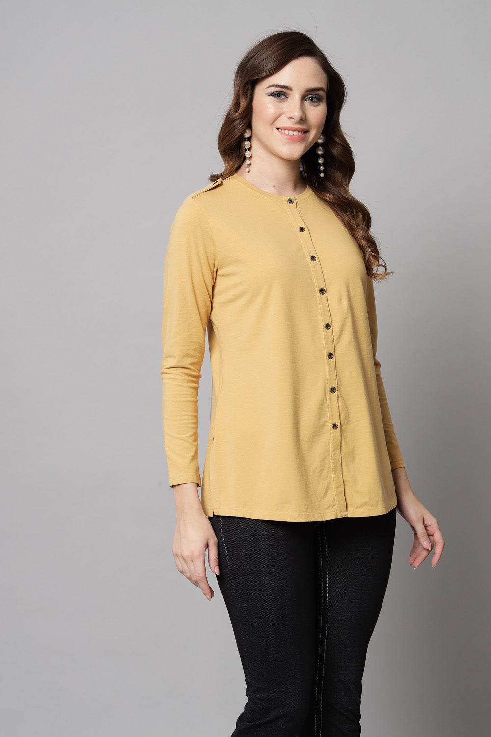 Fawn Long Round Neck Kurta Top