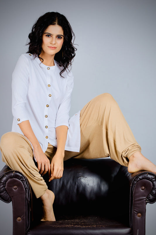 White Long Round Neck Kurta Top