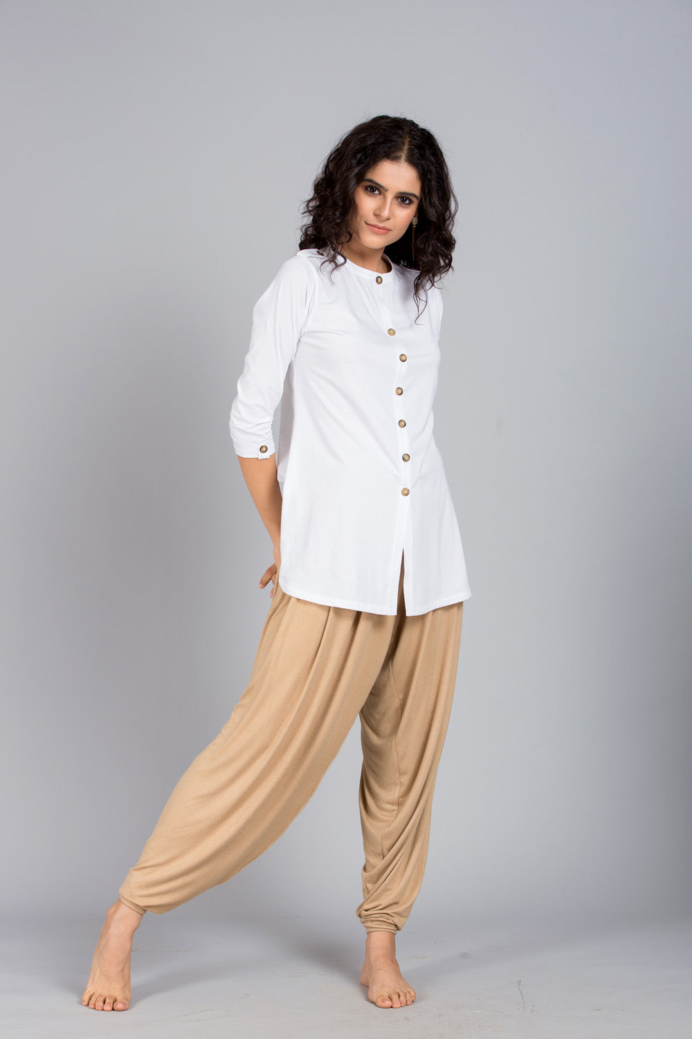 White Long Round Neck Kurta Top