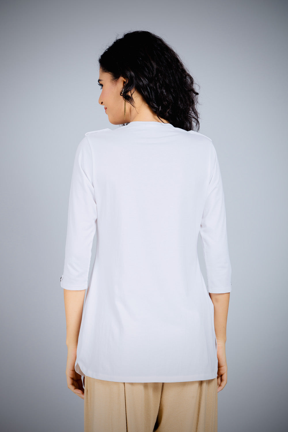White Long Round Neck Kurta Top