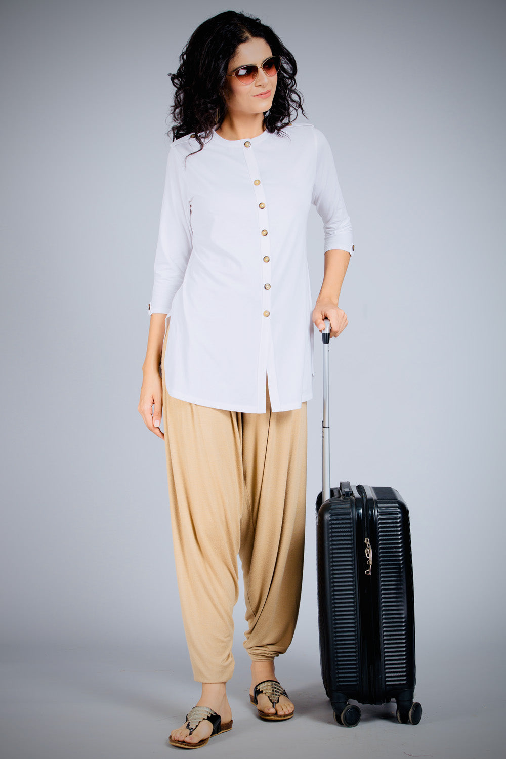 White Long Round Neck Kurta Top